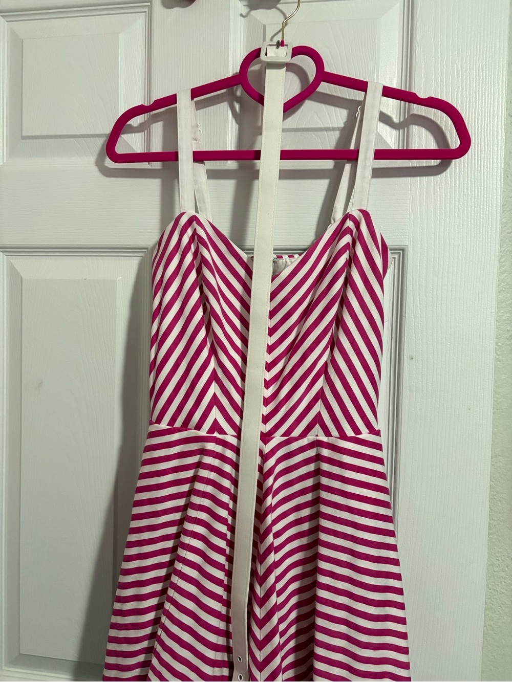 Vixen by Micheline Pitt Pink and White Striped Fit-and-Flare Dress - Picture 4 of 5